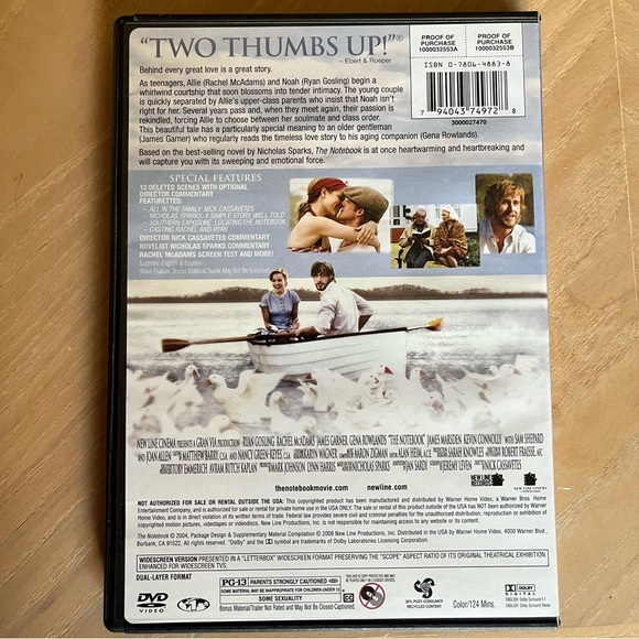 *NEW* THE NOTEBOOK Starring Ryan Gosling and Rachel McAdams DVD - Picture 2 of 4
